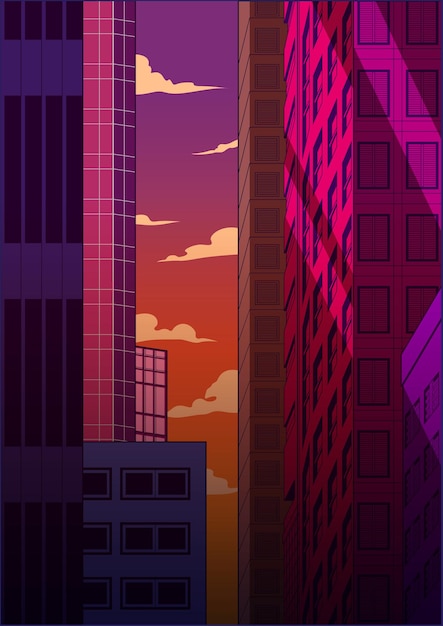 Flat vector Sunset Aesthetic Buildings