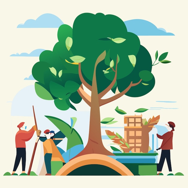 Flat vector tree planting illustrations green art theme