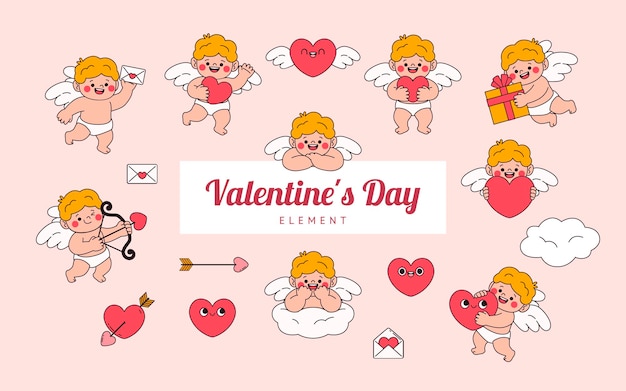 Vector flat vector valentines day cupid collection