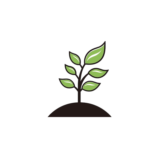 Flat vector of a vibrant green plant emerging from the earth in a simple and minimalistic style