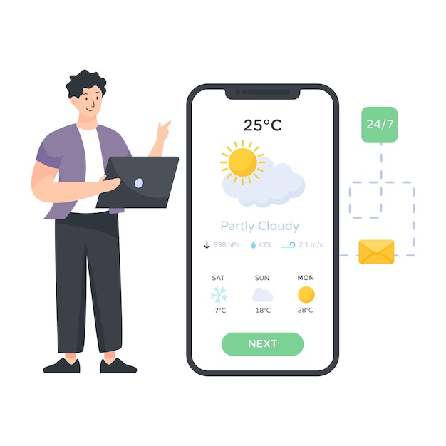 Flat vector of weather app in editable design