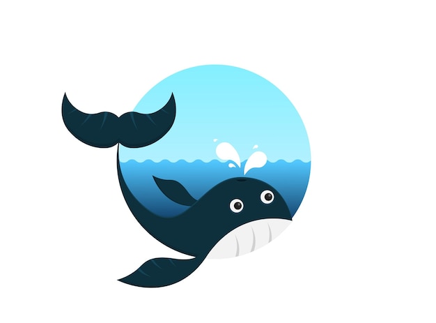 海で泳ぐフラット ベクトル クジラ