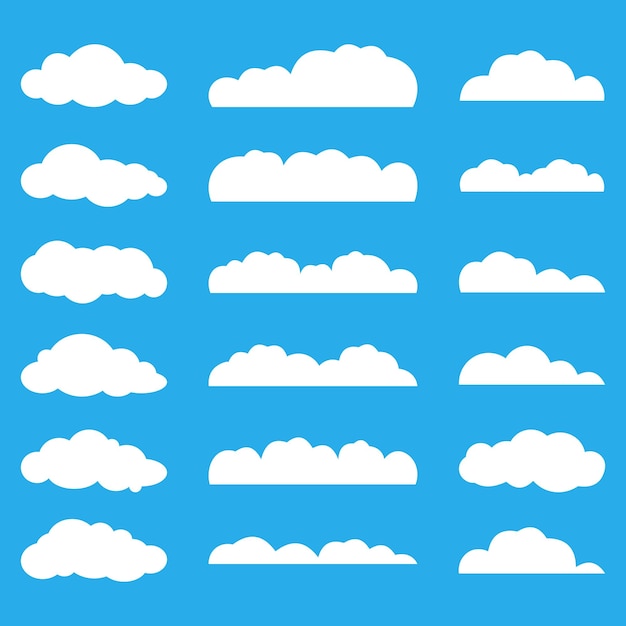 Flat vector white clouds collection