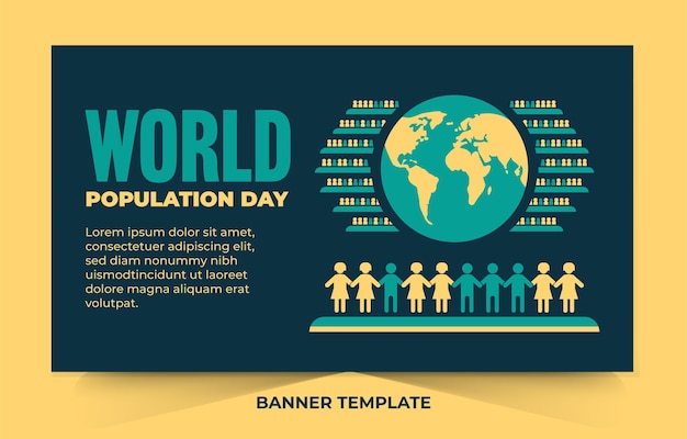 Flat vector world population day banner design template