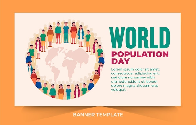 Vector flat vector world population day banner design template