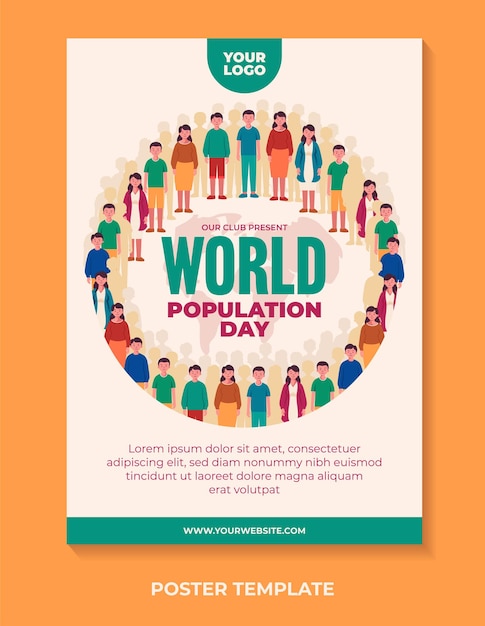 Flat vector world population day poster design template