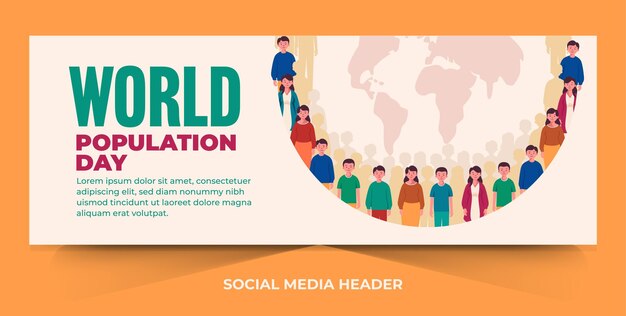 Vector flat vector world population day social media header design template