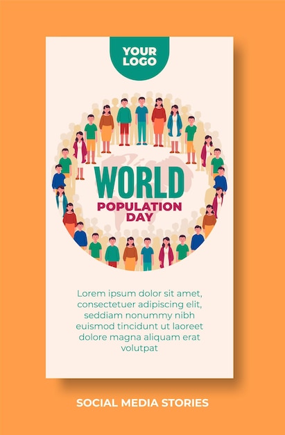 Vector flat vector world population day social media stories design template