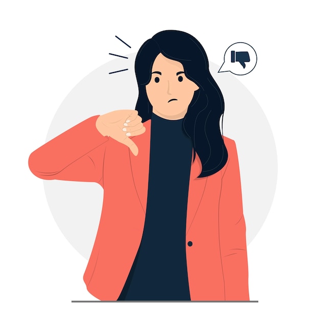 Flat vector Young businesswoman showing thumbs down sign dislike disapproval Disagreement