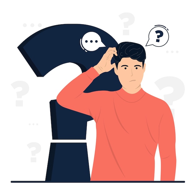 Flat vector young man showing confused gesture