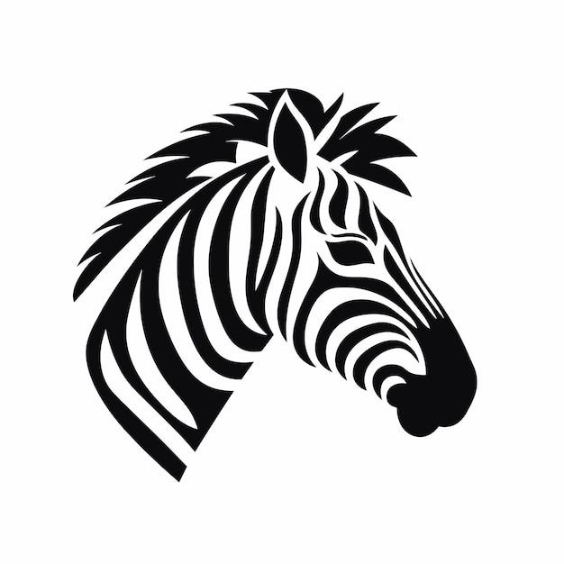 Flat vector of a zebras head in black and white with a flat vector style