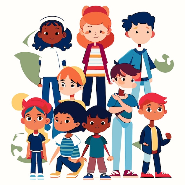 Flat Vectors Multicultural Kids Separate Illustrations