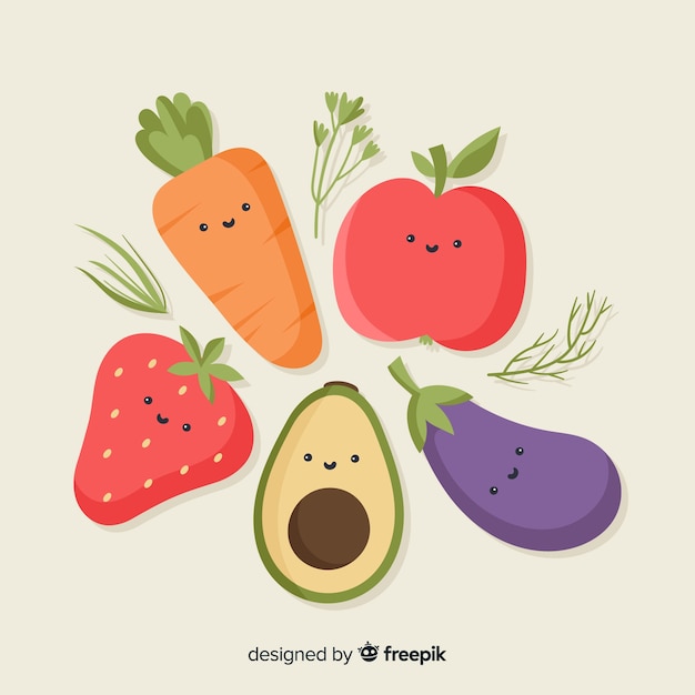 Плоский овощной и фруктовый фон