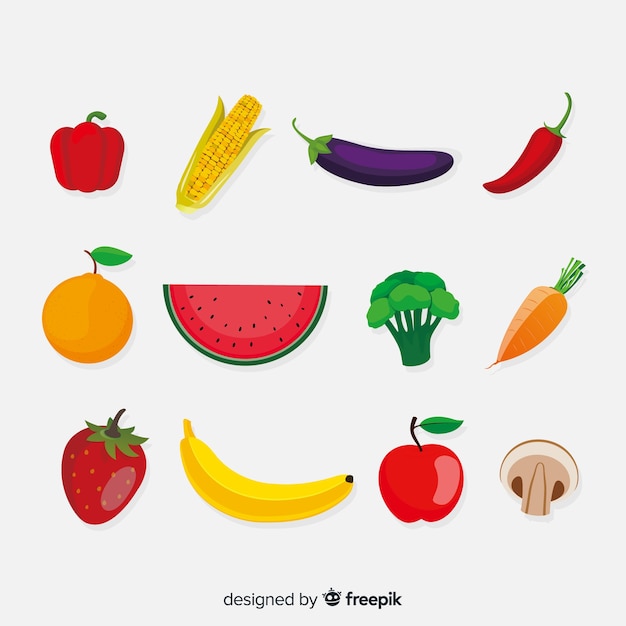 Flat vegetable and fruits background