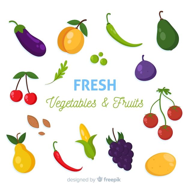 Flat vegetables and fruits background