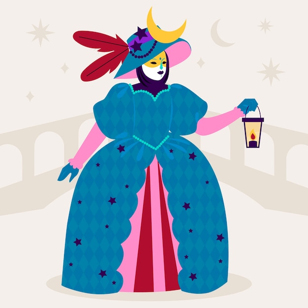 Illustrazione piatta del carnevale di venezia