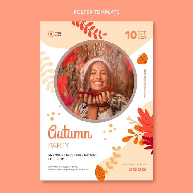 Flat vertical autumn poster template