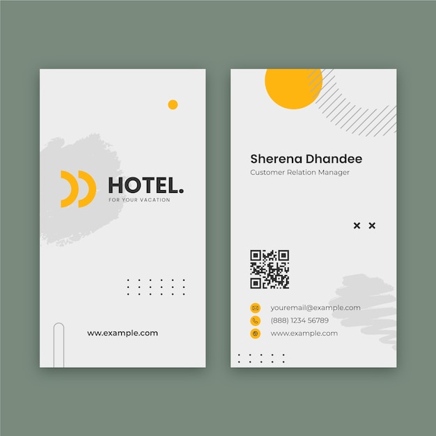 Плоский вертикальный шаблон визитной карточки для размещения в гостинице