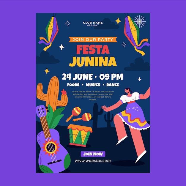 브라질 Festas Juninas 축제에 대한 평평한 수직 플라이어 템플릿