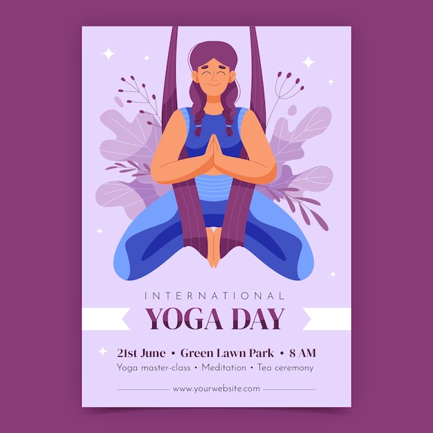 flat vertical flyer template for international yoga day celebration