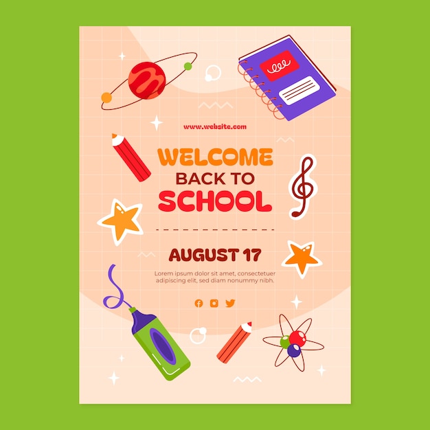 Vector flat vertical poster template for back to school season