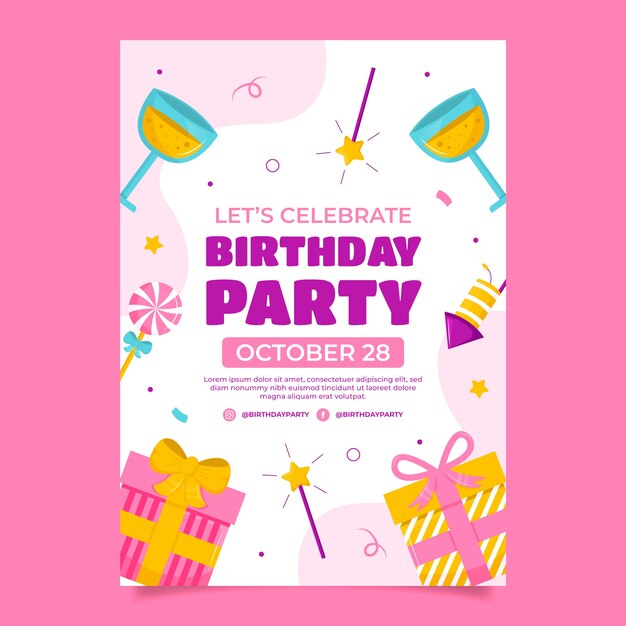 Vector flat vertical poster template for birthday party celebration