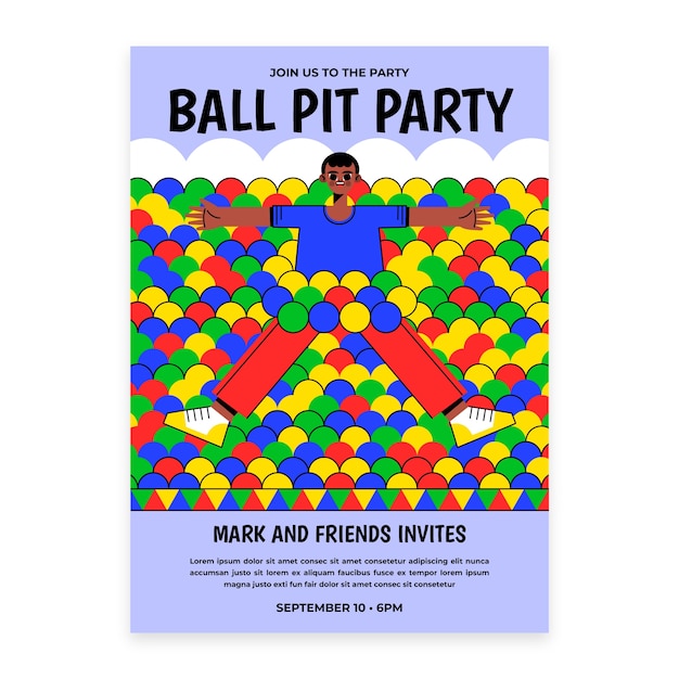 Vector flat vertical poster template for children ball pit play