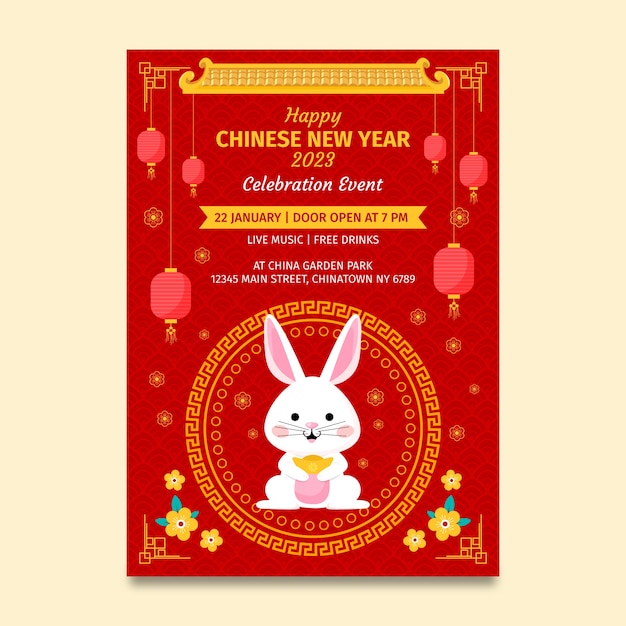 Vector flat vertical poster template for chinese new year celebration