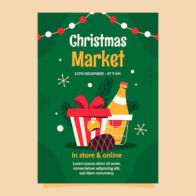 Flat vertical poster template for christmas market