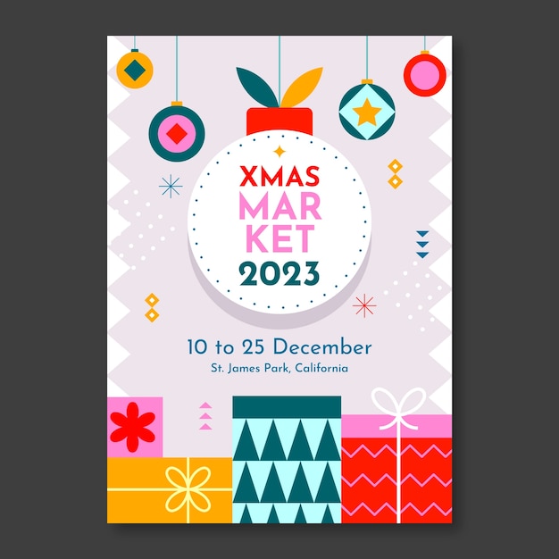 Vector flat vertical poster template for christmas market