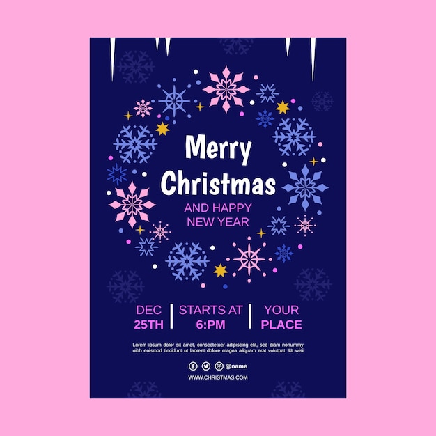 Flat vertical poster template for christmas season with snowflakes