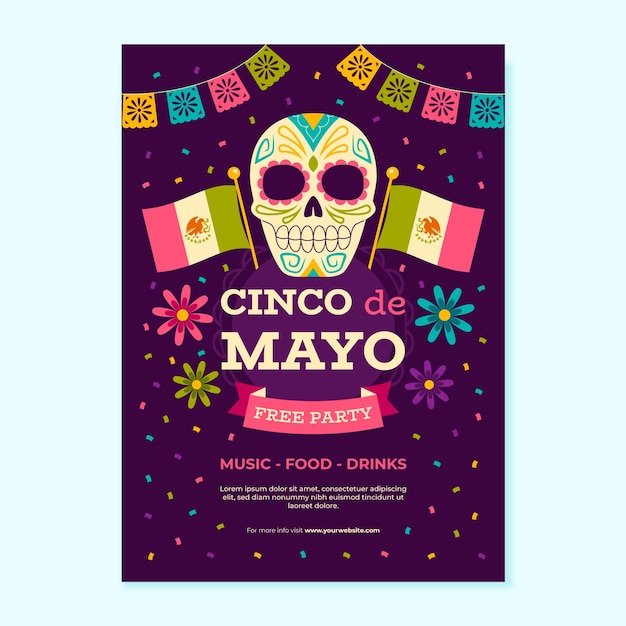 Modello di poster verticale piatto per la celebrazione del cinco de mayo