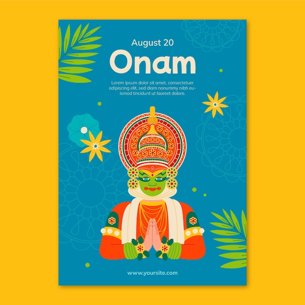 벡터 onam 축제 축하를위한 평면 수직 포스터 템플릿