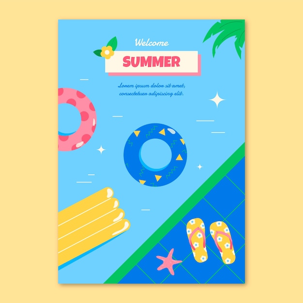여름 시즌을 위한 평면 수직 포스터 템플릿