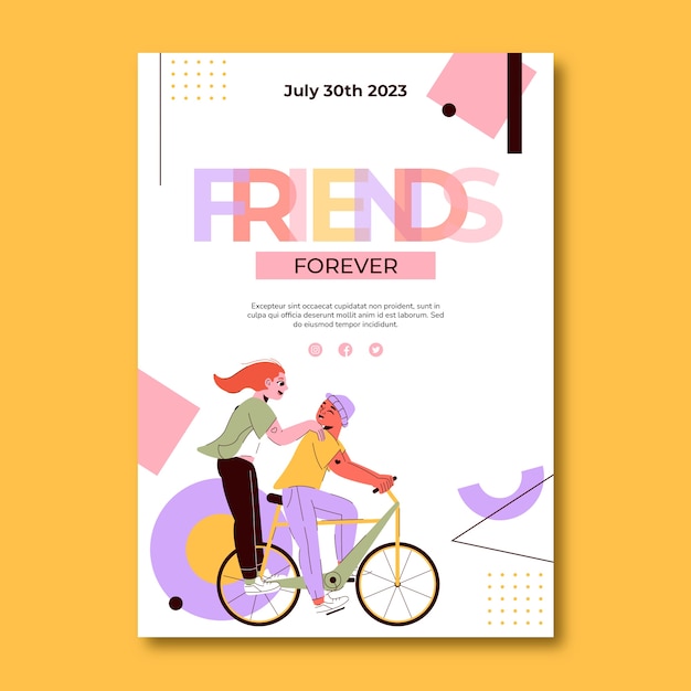 Vector flat vertical poster template for friendship day celebration