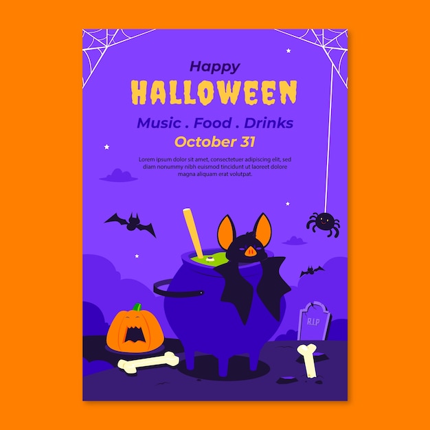 Modello di poster verticale piatto per la celebrazione di halloween