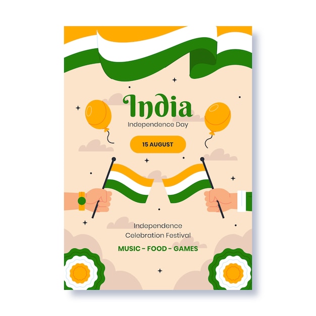 Vector flat vertical poster template for india independence day celebration