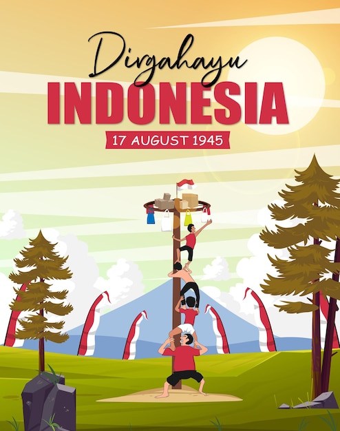 flat vertical poster template for indonesia independence day celebration