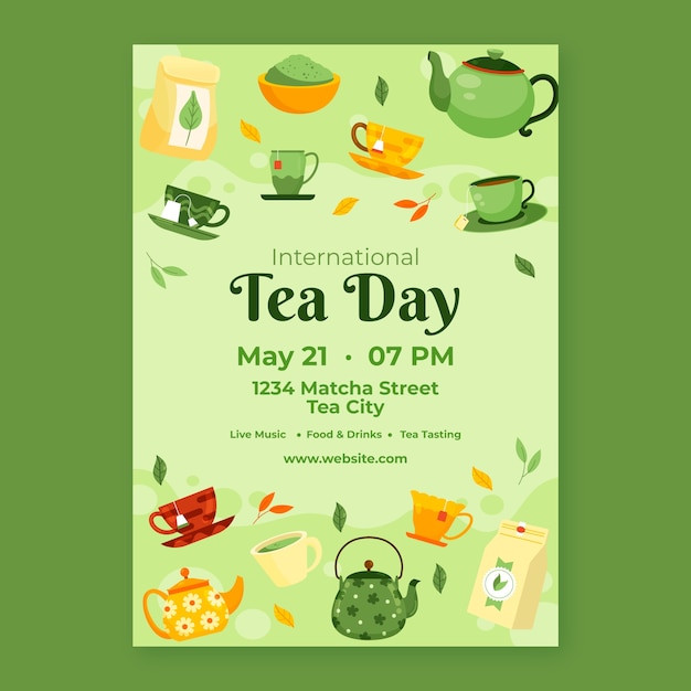 Flat vertical poster template for international tea day awareness