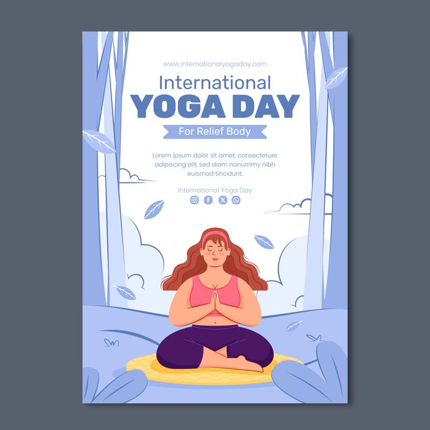 Flat vertical poster template for international yoga day