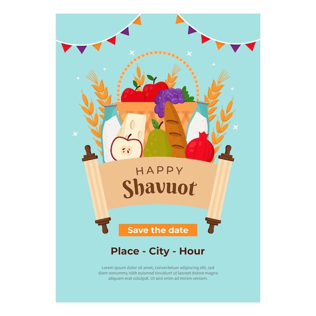 Flat vertical poster template for jewish shavuot celebration