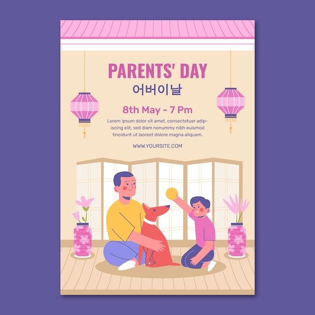 Flat vertical poster template for korean parents' day celebration