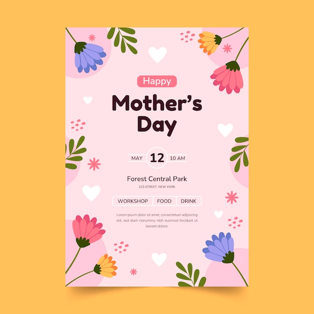 Vector flat vertical poster template for mother's day celebration