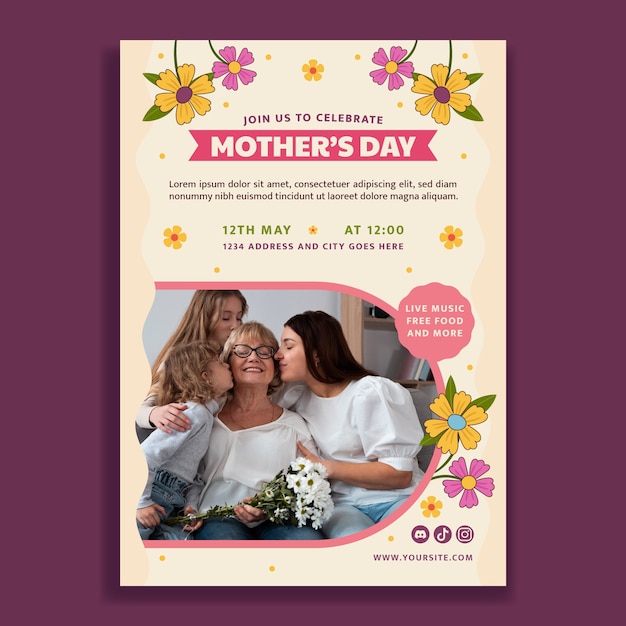 Flat vertical poster template for mother's day celebration