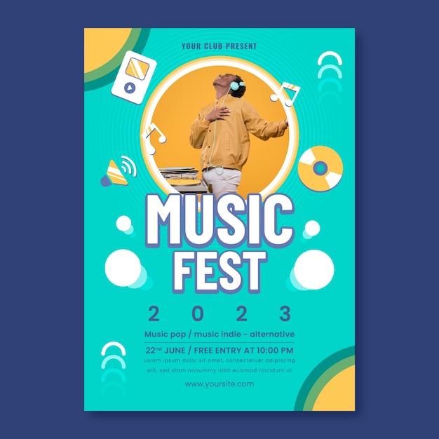 Modello di poster verticale piatto per festival musicali