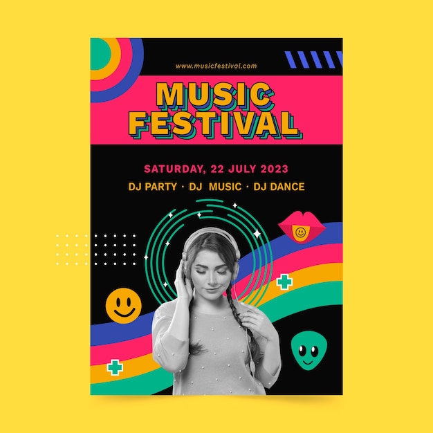 Flat vertical poster template for music festival