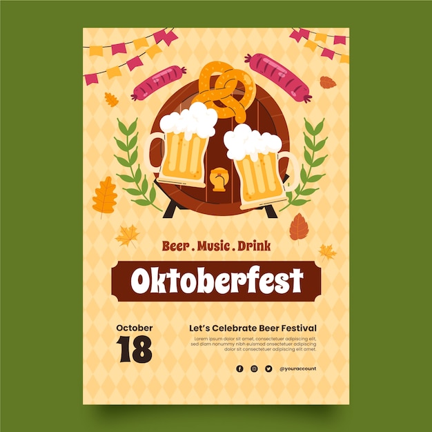 Vector flat vertical poster template for oktoberfest beer festival celebration