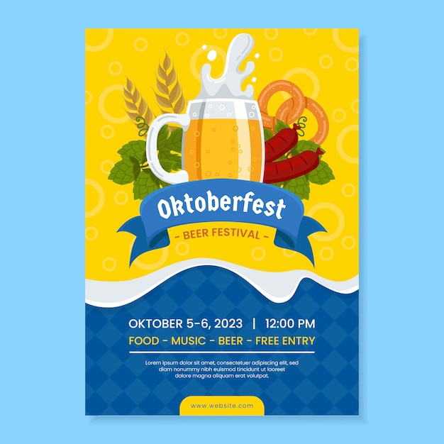 Плоский вертикальный шаблон плаката для празднования пивного фестиваля Oktoberfest