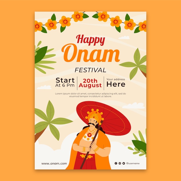 Vettore modello di poster verticale piatto per la celebrazione della festa di onam