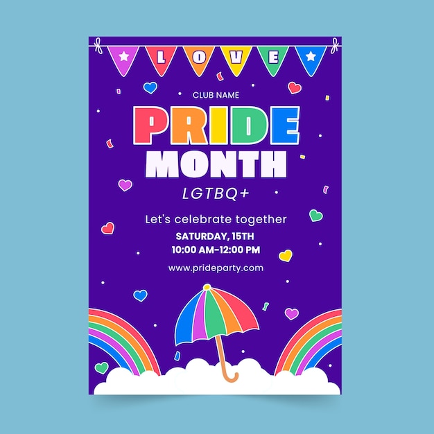 Vector flat vertical poster template for pride month celebration